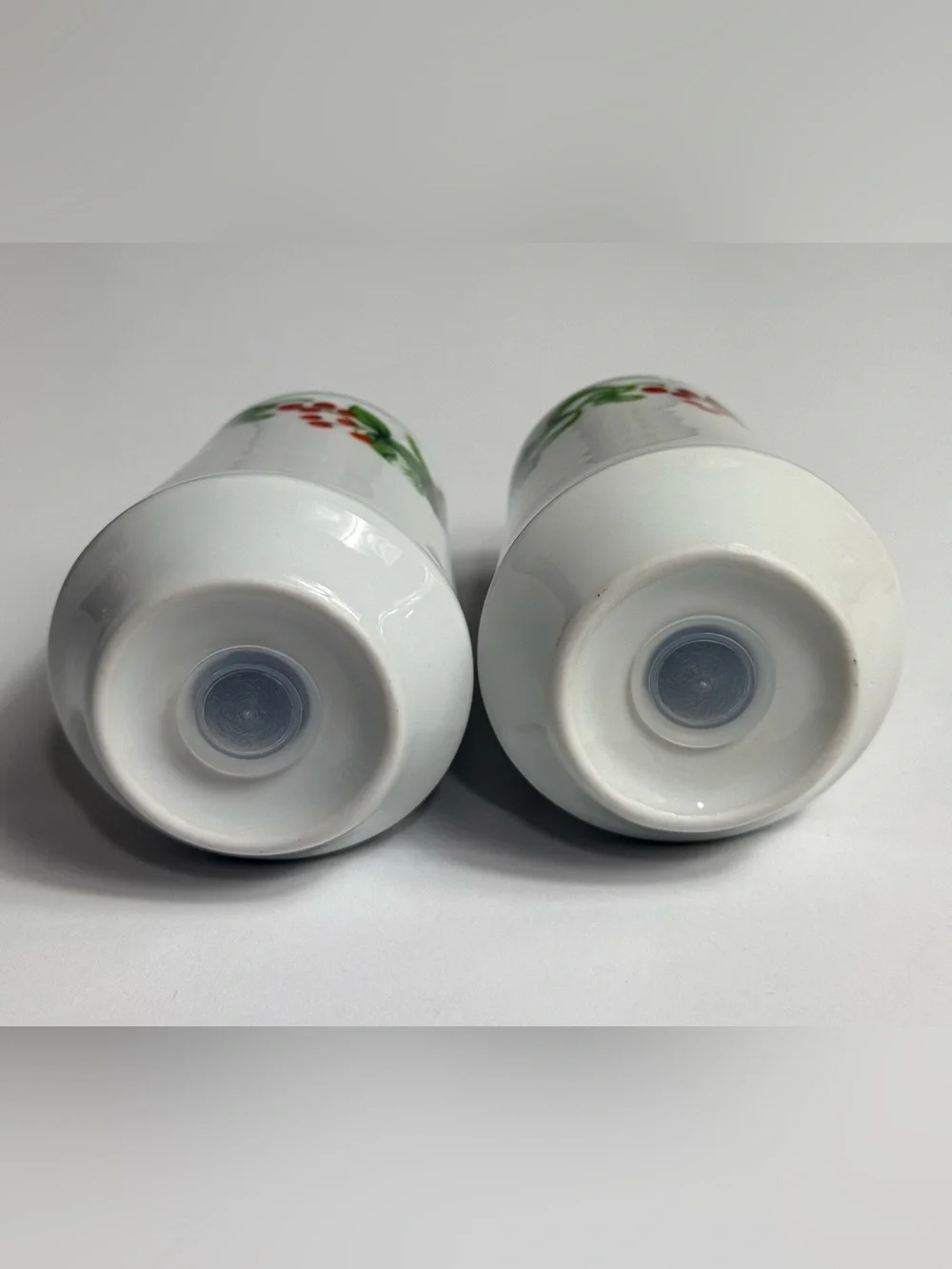 Vintage Holiday Holly Porcelain Salt and Pepper Shaker Set - White and Green